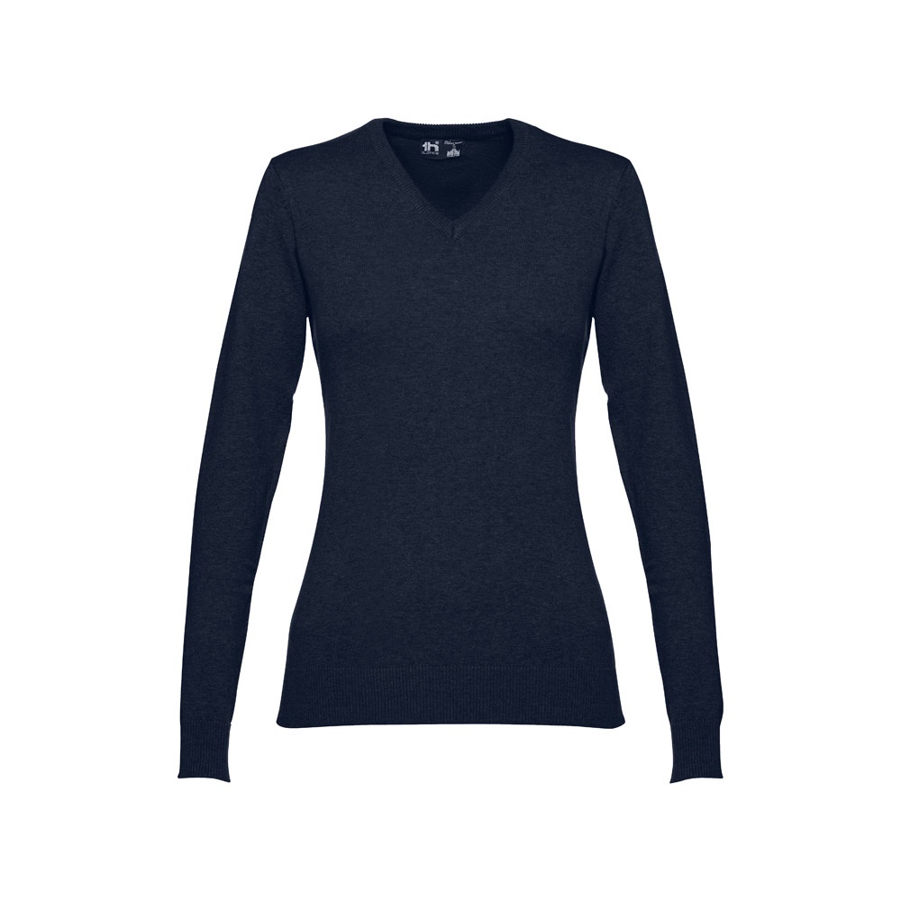 Pullover mit V-Ausschnitt für Damen aus Baumwolle und Polyamid | THC Milan Women – Dunkelblau