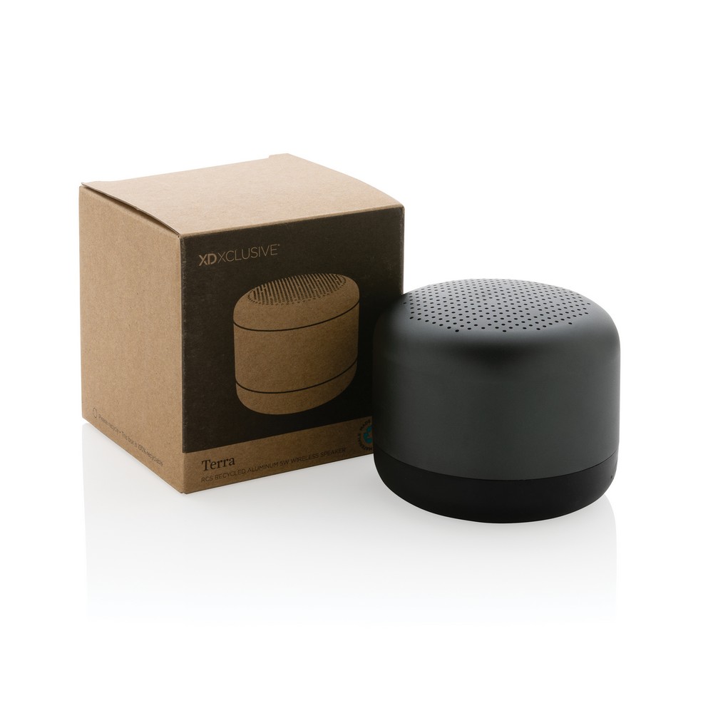 5W wireless speaker made with RCS (Recycled Claim Standard) certified recycled aluminium and ABS. Total recycled content: 35% based on total item weight. RCS certification ensures a completely certified supply chain of the recycled materials. Aluminium do