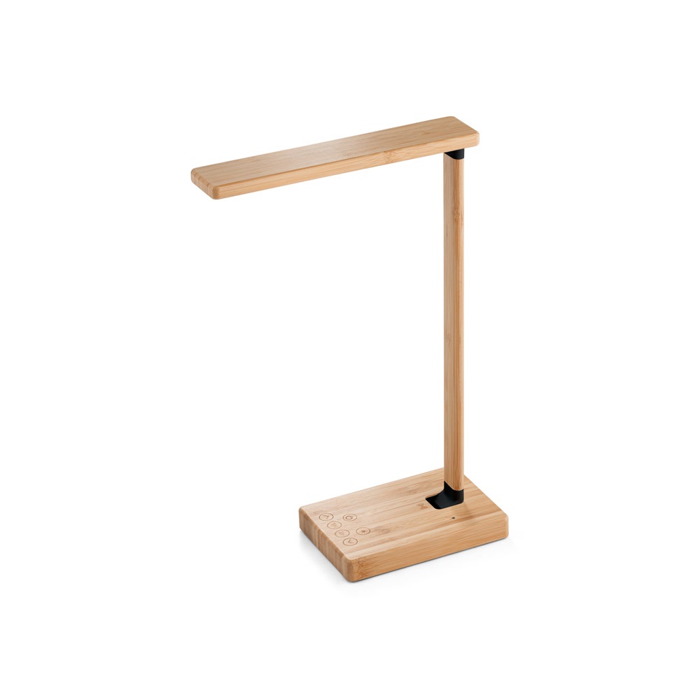Klappbare Schreibtischlampe mit superschnellem kabellosem 15W-Ladegerät aus Bambus | Morey – Natur