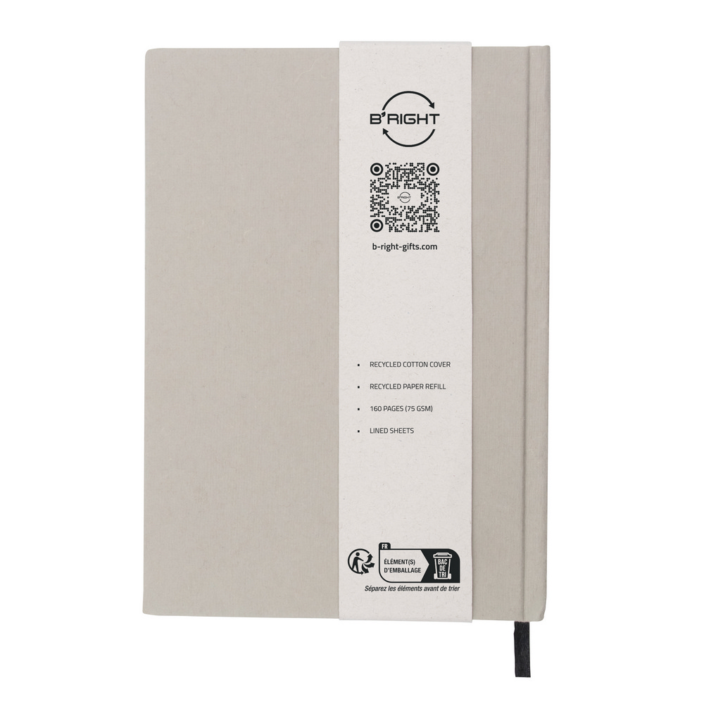 B'RIGHT Notizbuch ca. A5 mit Einband aus recycelter Baumwolle | Tamytrice in Grau, Ansicht 6