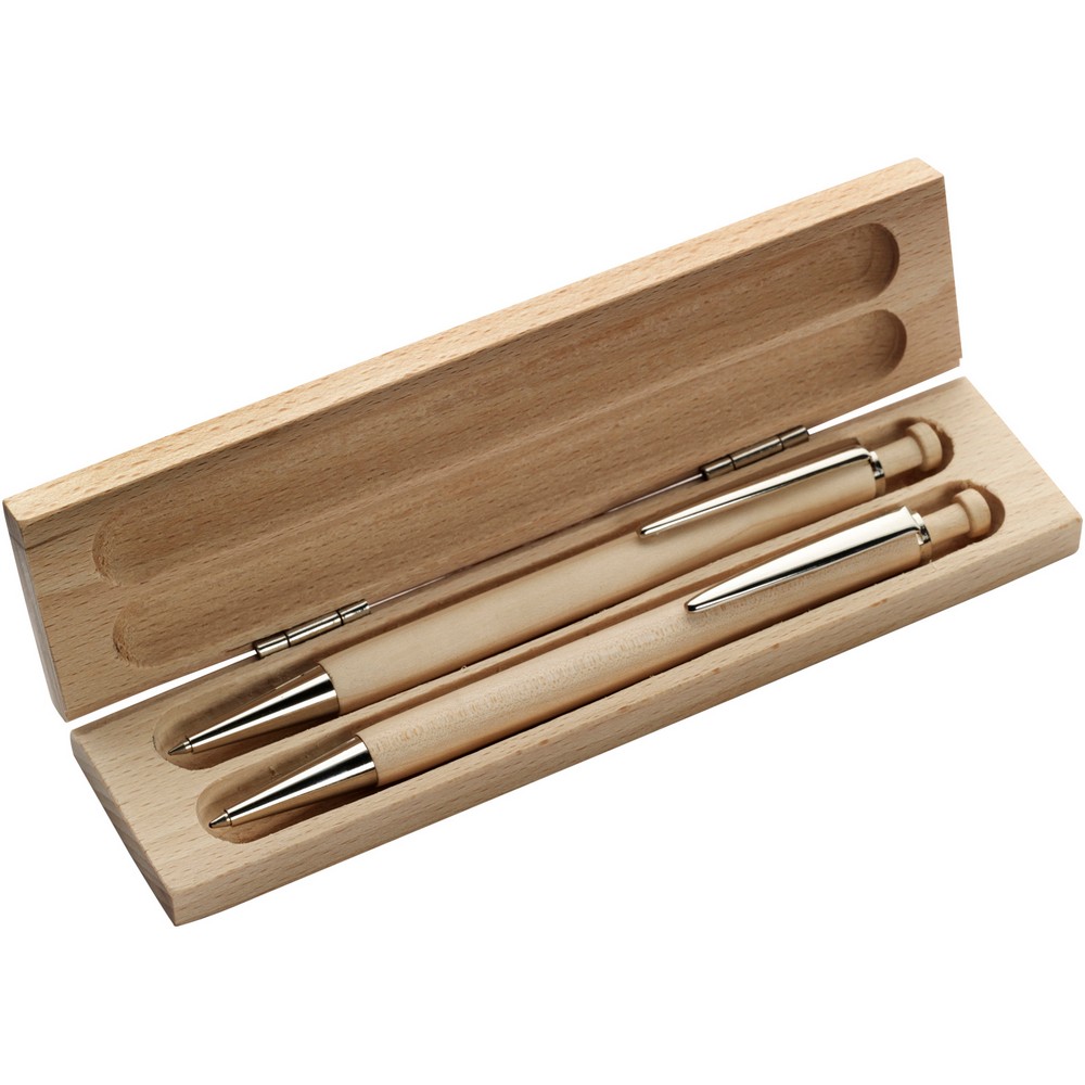 Schreibset, Kugelschreiber und Druckbleistift in Holz