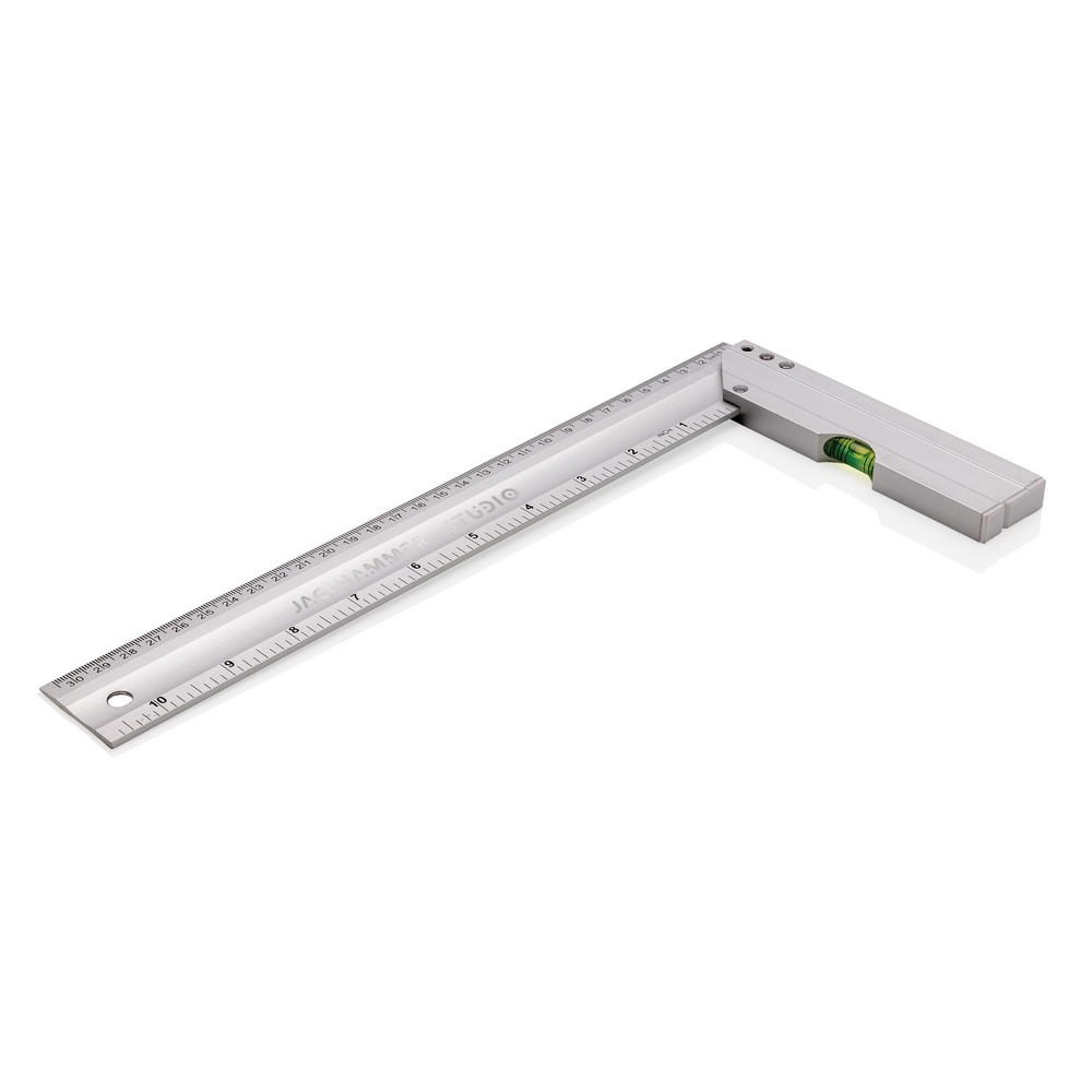 Professional aluminum square ruler with integrated level optimal to measure corners and draw squares. Double sided printing with indication in CM (30) and inches (10) Level Accuracy 0.5mm in Silber, Ansicht 5