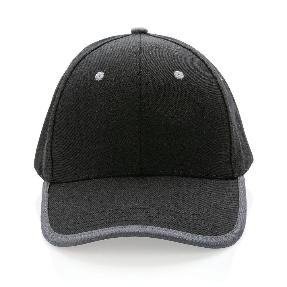 Impact AWARE™ 280gr Brushed rCotton 6 Panel Kontrast-Cap in Schwarz, Ansicht 2