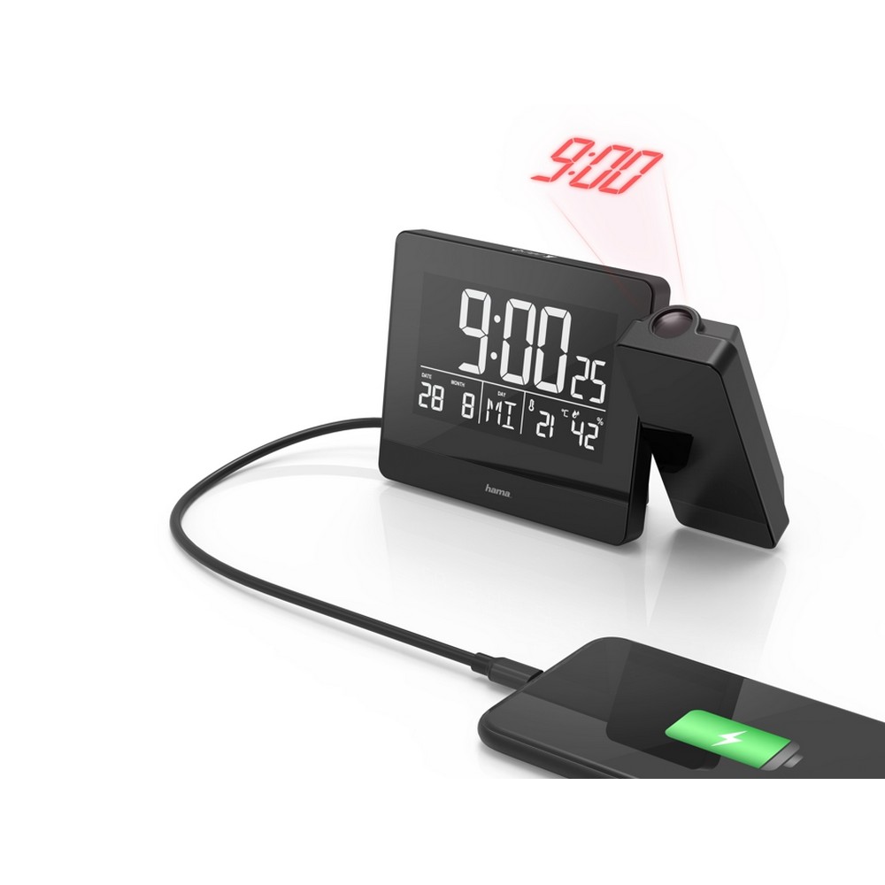 Uhr und Wecker mit Projektor Hama Plus Charge in Schwarz, Ansicht 6
