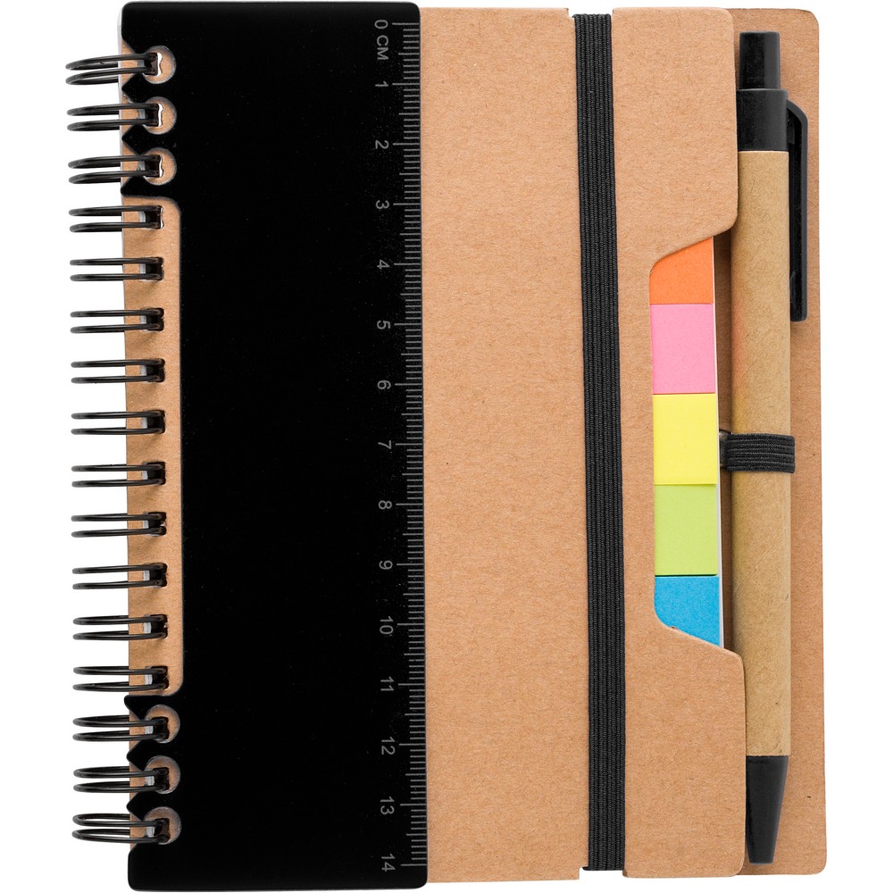 Memohalter, Notizbuch, Haftnotizen, Kugelschreiber in Schwarz