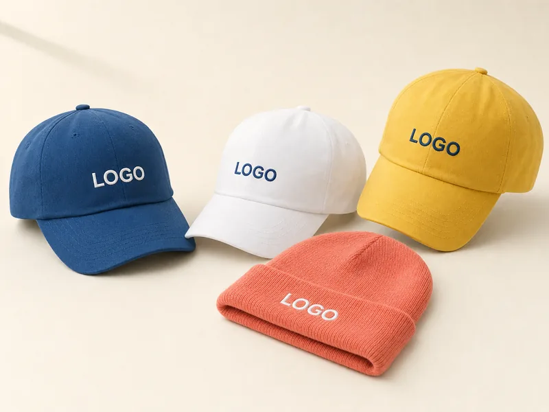 Caps und Beanie mit eingesticktem Logo
