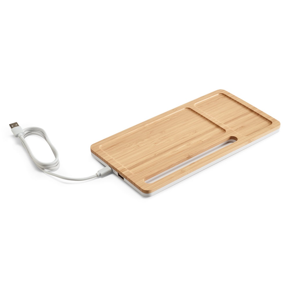 Schreibtisch-Organizer mit 15W wireless Ladegerät aus Bambus und ABS | Mott – Natur