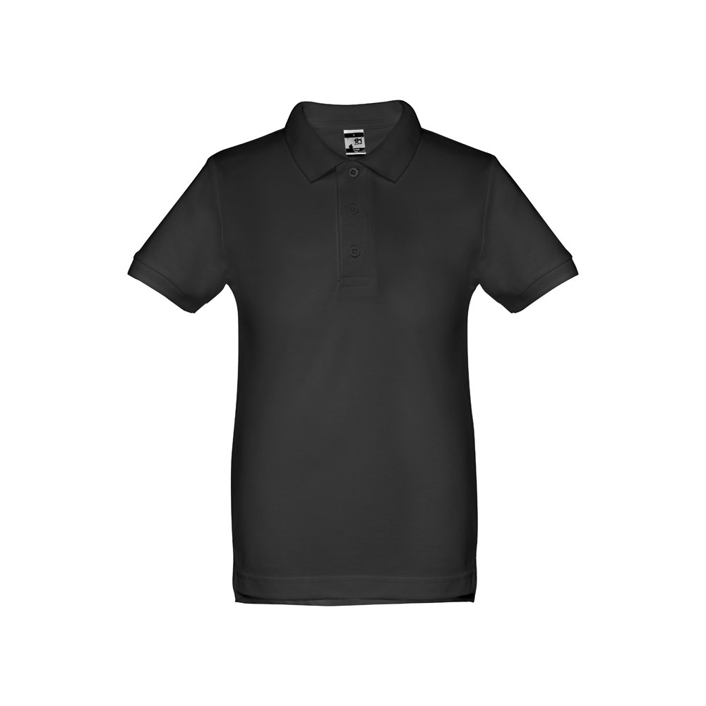 Kurzärmeliges Baumwoll-Poloshirt für Kinder (unisex) | THC Adam Kids – Schwarz