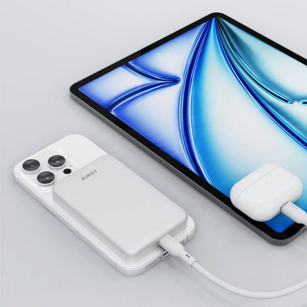 Magnetische kabellose Powerbank 10000 mAh, Aukey in Silber, Ansicht 3