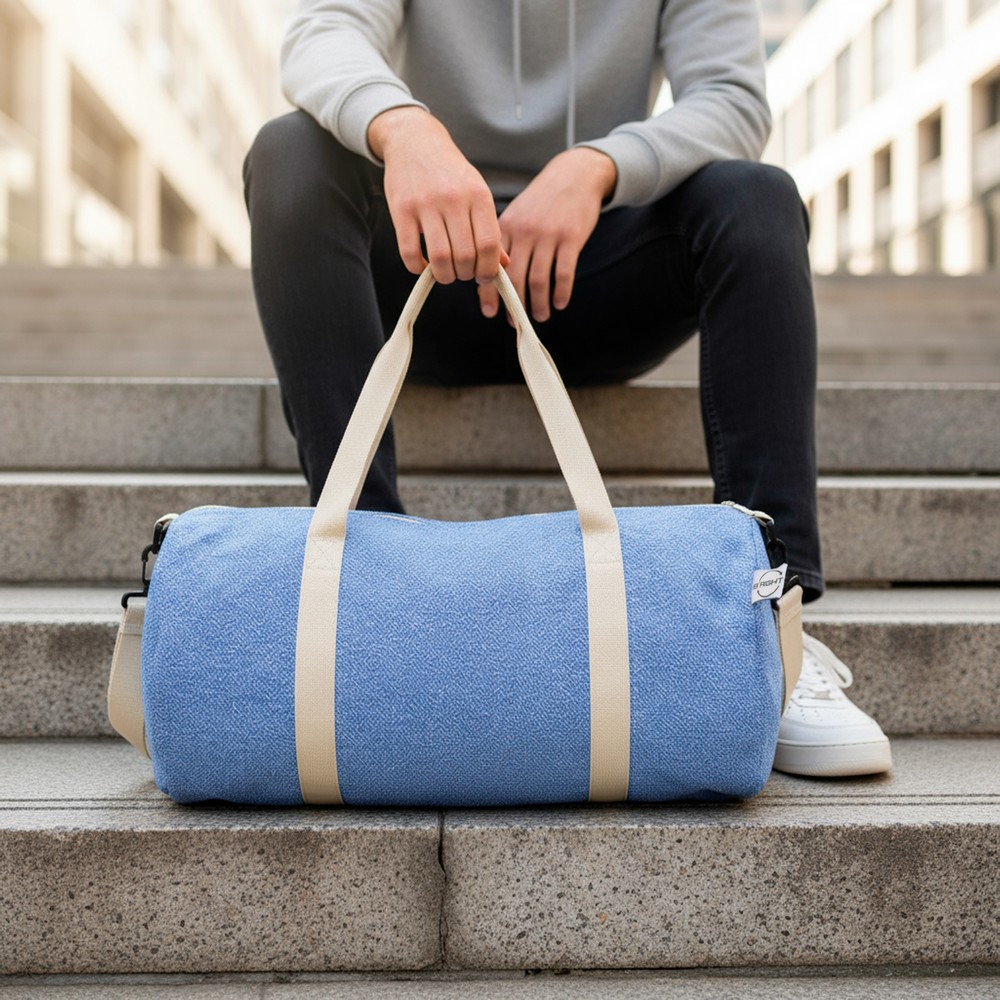 Sport- und Reisetasche B'RIGHT aus recycelter Baumwolle und recyceltem Polyester | Asha in Blau, Ansicht 7