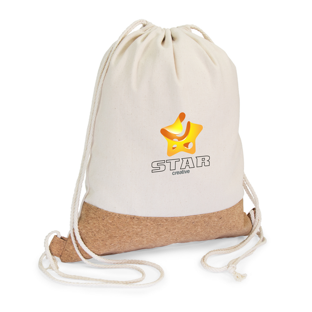 Beutel aus Baumwolle mit Kordel, Korkdetails | Rontay in Beige