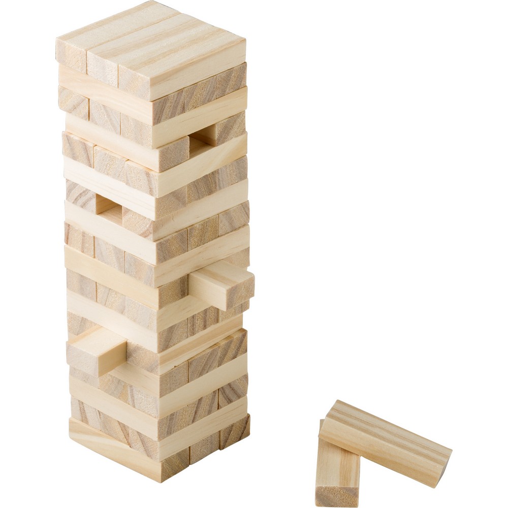 Ein hölzerner Geschicklichkeitsturm Arcade-Spiel aus Holz in Braun