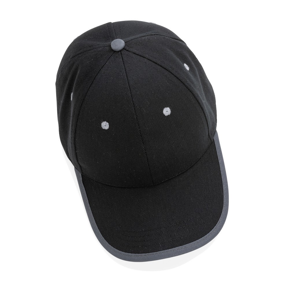 Impact AWARE™ 280gr Brushed rCotton 6 Panel Kontrast-Cap in Schwarz, Ansicht 6