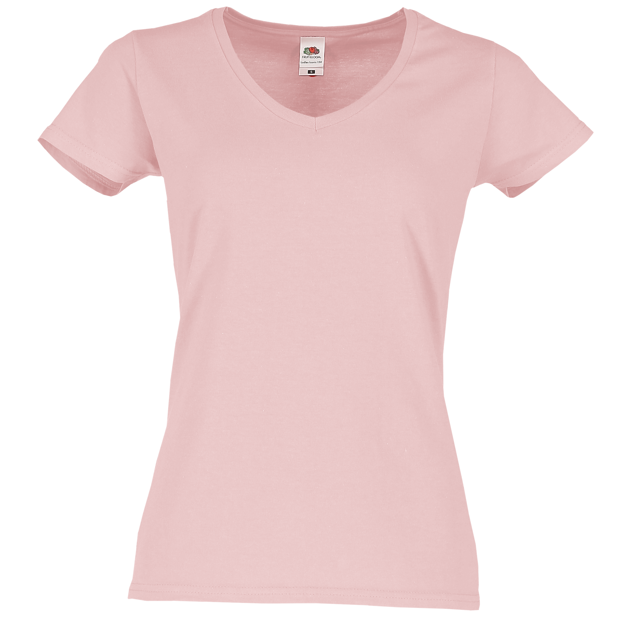 Fruit of the Loom Damen Iconic 150 V-Neck T-Shirt in Powder Rose