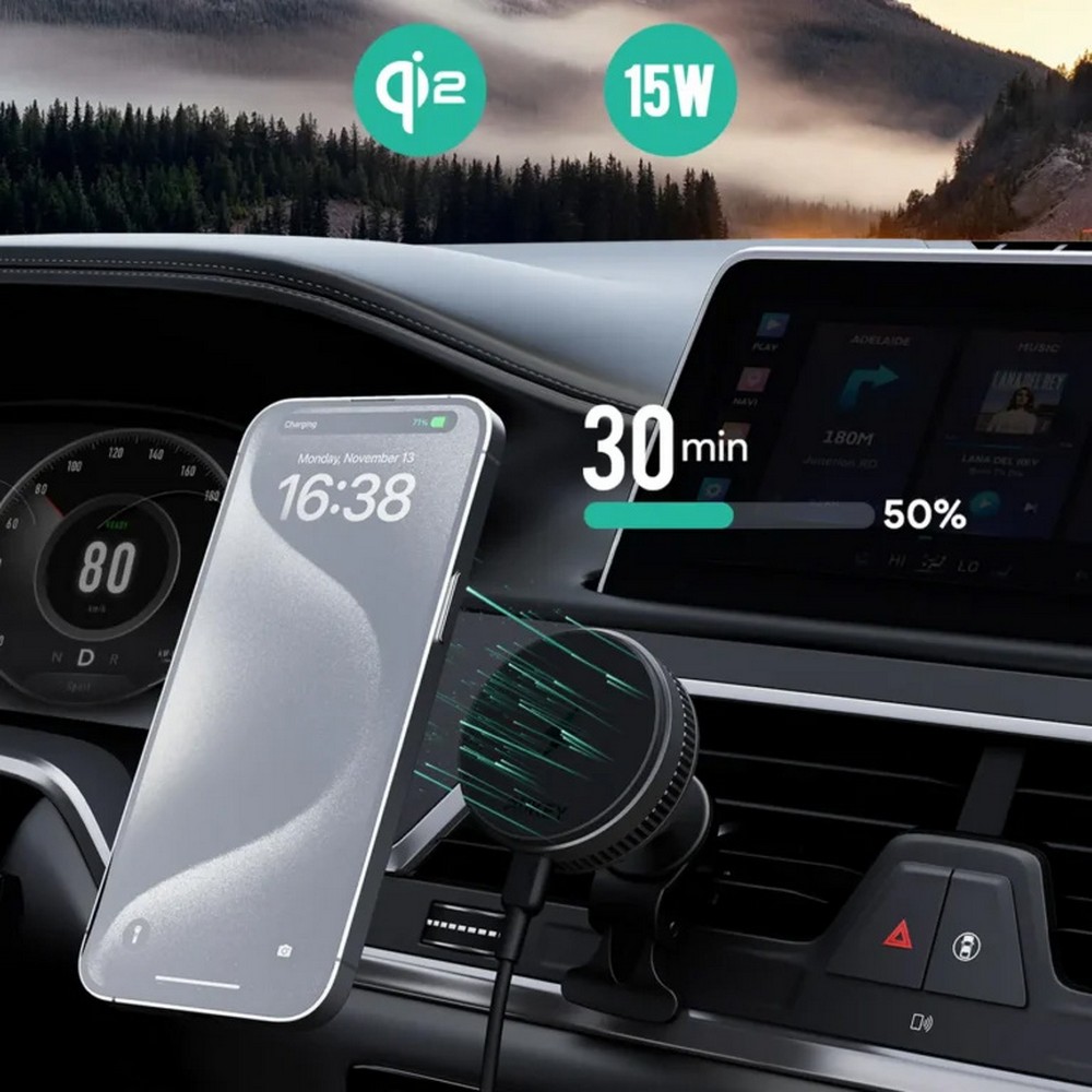 Kfz-Handyhalterung mit kabelloser 15W Ladefunktion, Aukey in Schwarz, Ansicht 5