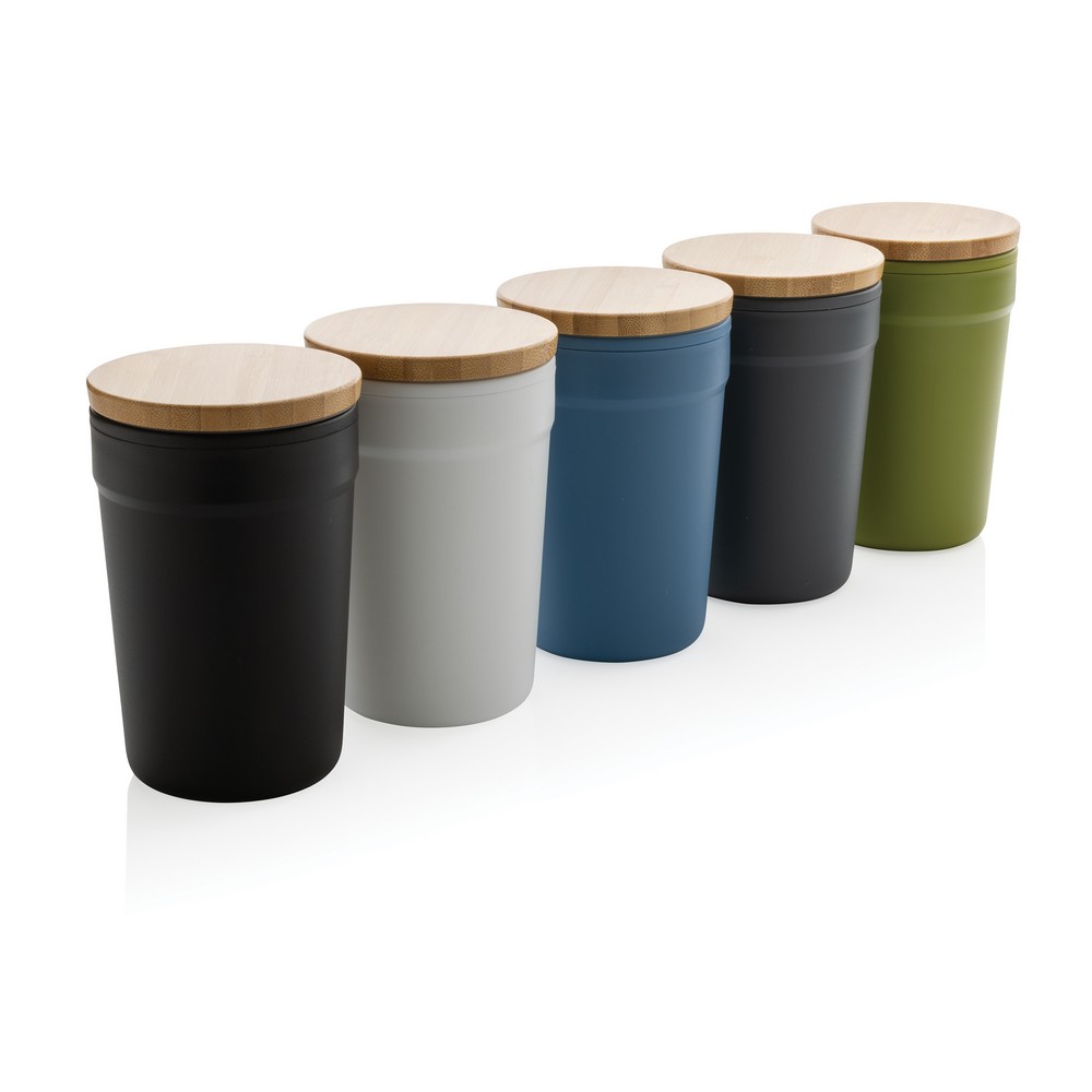 This beautiful tumbler with bamboo lid is made with GRS certified recycled PP. GRS certification ensures a completely certified supply chain of the recycled materials. The tumbler features a bamboo lid for on the go usage. Total recycled content: 52% base