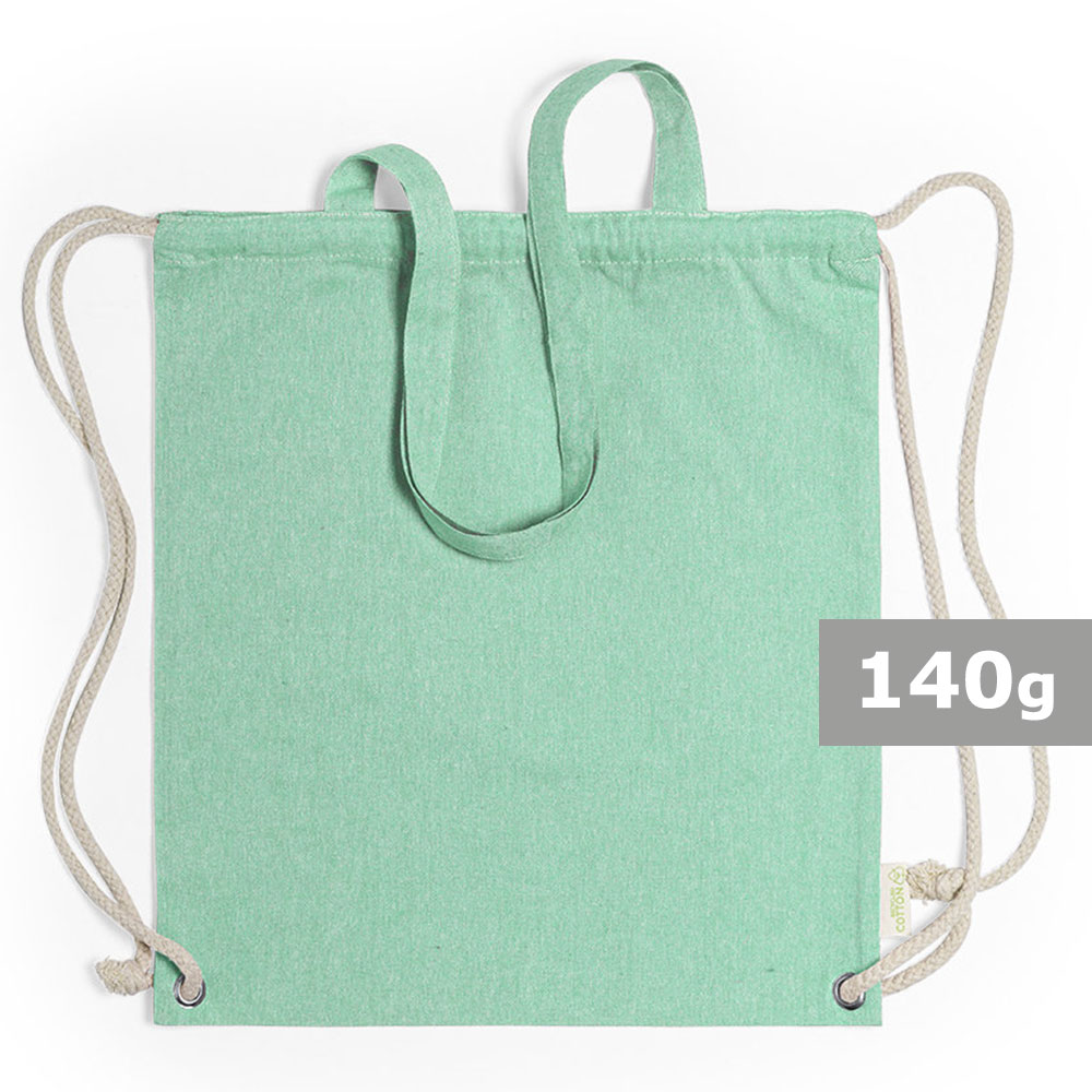 Baumwolltasche 2 in 1, Beutel mit Kordel, Einkaufstasche in Grün