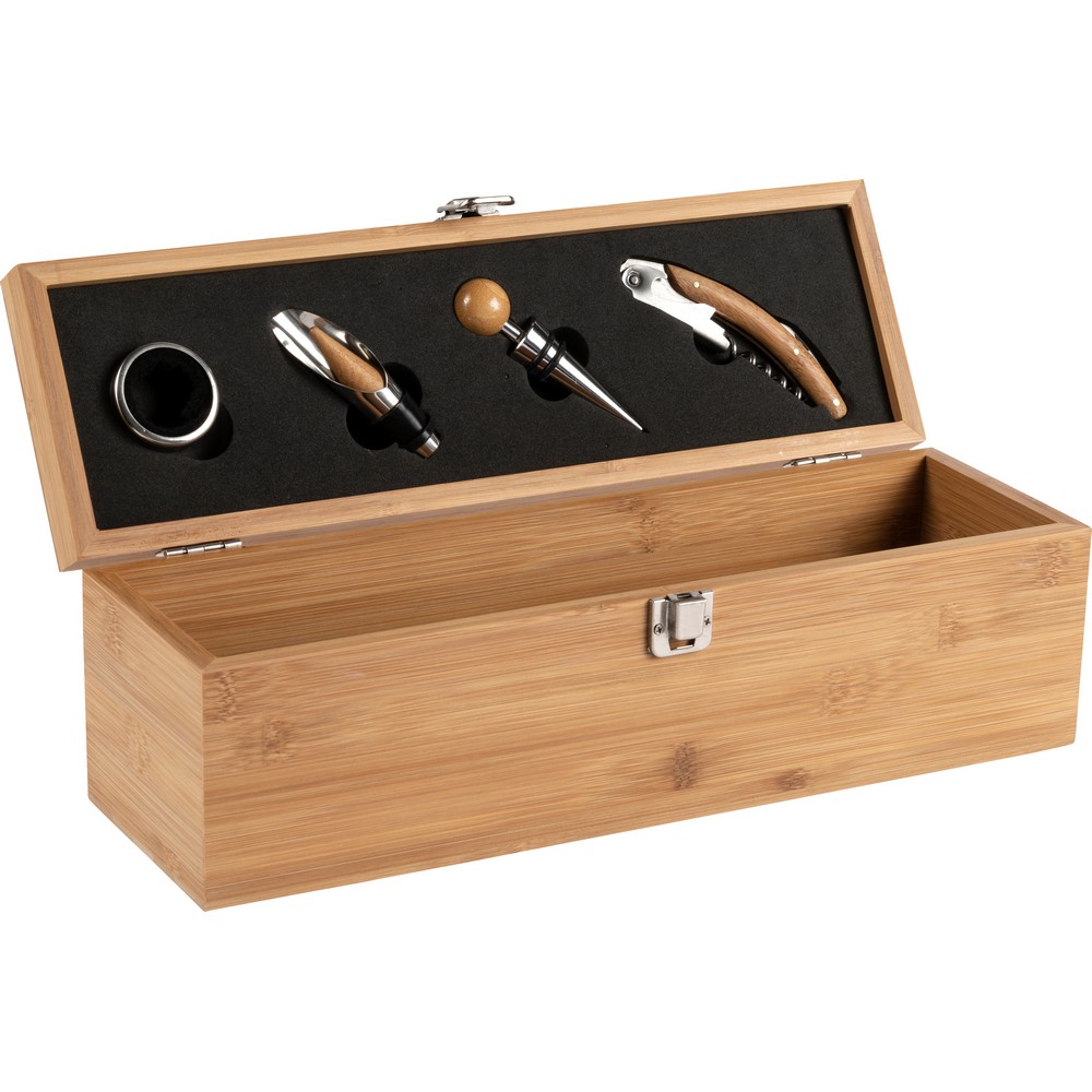 Weinset 4-tlg. in Bambusbox in Holz