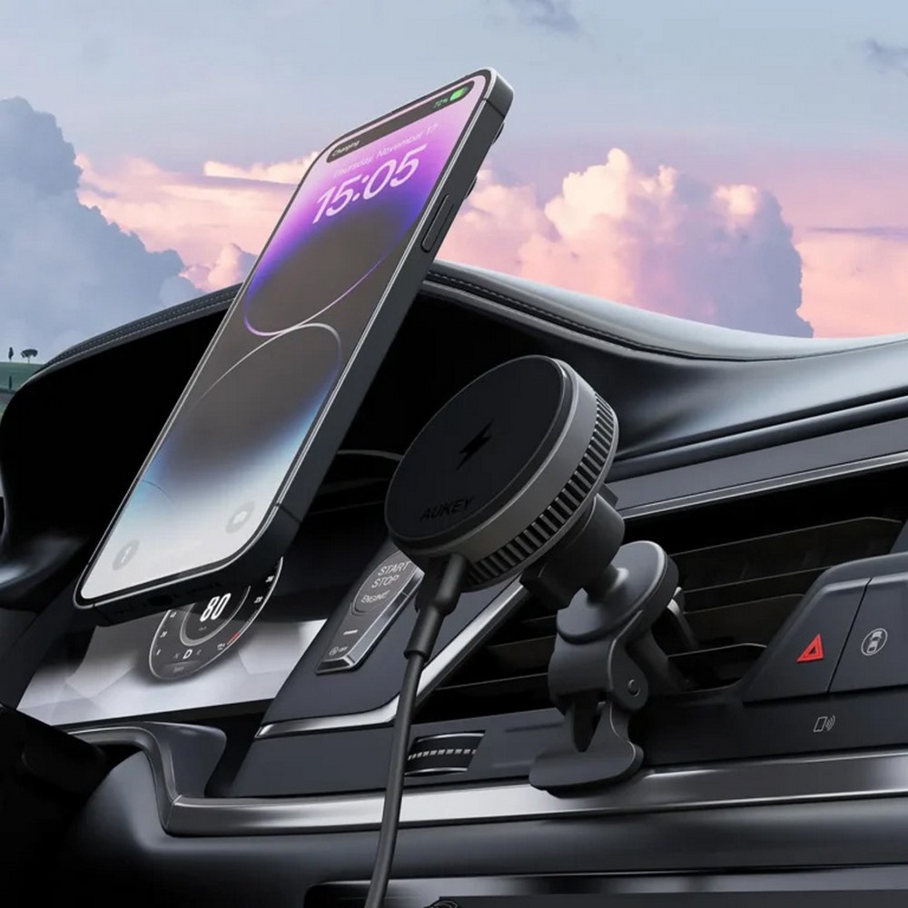 Kfz-Handyhalterung mit kabelloser 15W Ladefunktion, Aukey in Schwarz, Ansicht 2