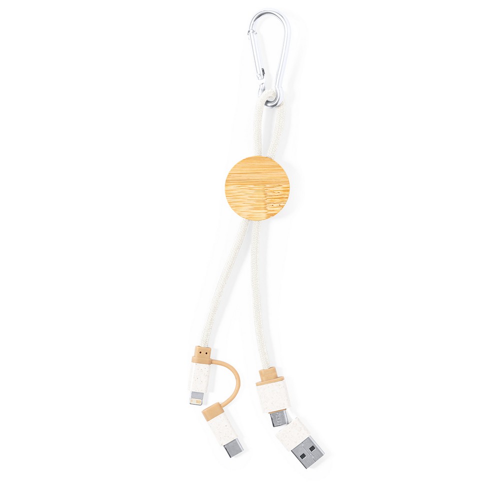 Ladekabel aus Weizenstroh und Baumwolle mit Karabinerhaken, Element aus Bambus in Neutral, Ansicht 3