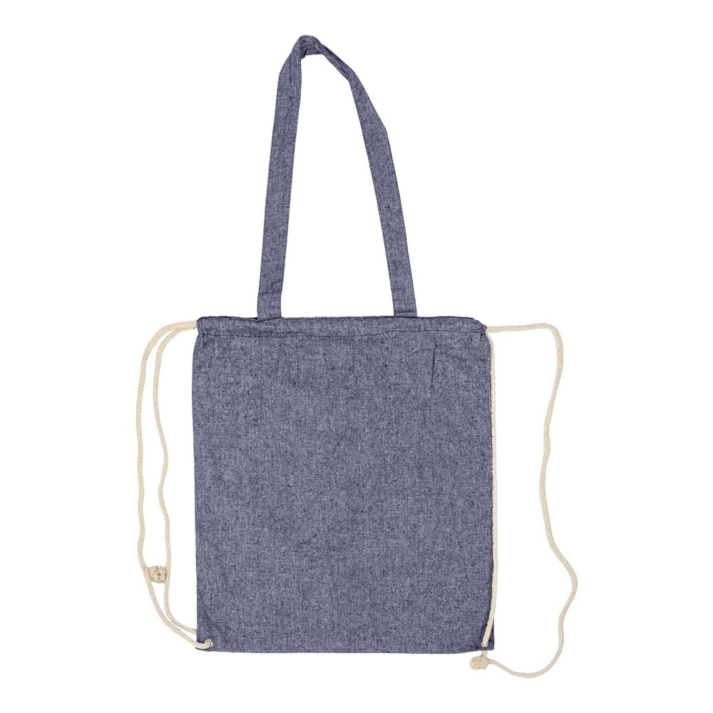 Baumwolltasche 2 in 1, Beutel mit Kordel, Einkaufstasche | Gondulfo in Blau, Ansicht 3