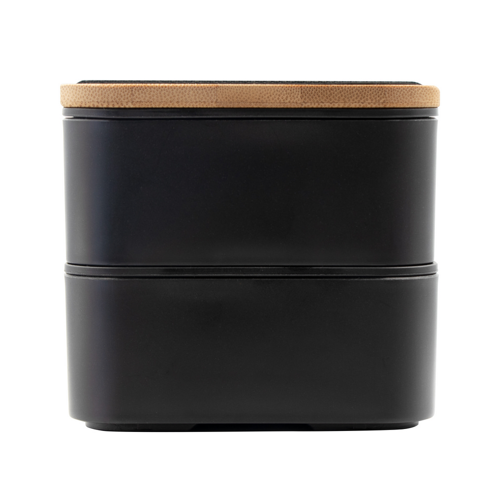 Lunchbox 2 in 1, 2x500 ml, Deckel aus Bambus, Besteck | Tijani in Schwarz, Ansicht 6
