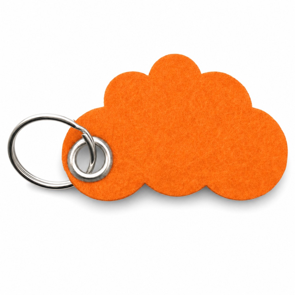 Filz-Schlüsselanhänger Wolke in Orange mit Metallöse und Schlüsselring – Werbeartikel aus 3 mm Filz