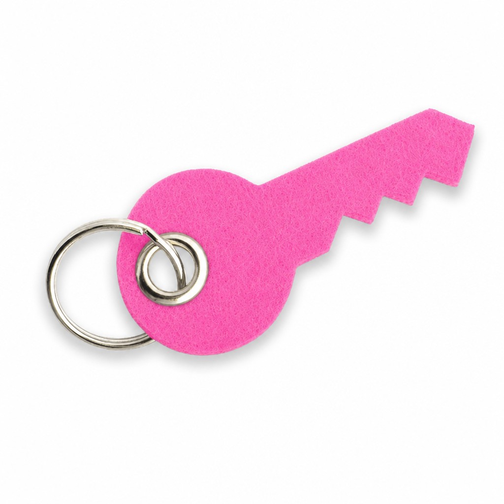 Filz-Schlüsselanhänger Schlüssel in Pink mit Metallöse und Schlüsselring – Werbeartikel aus 3 mm Filz