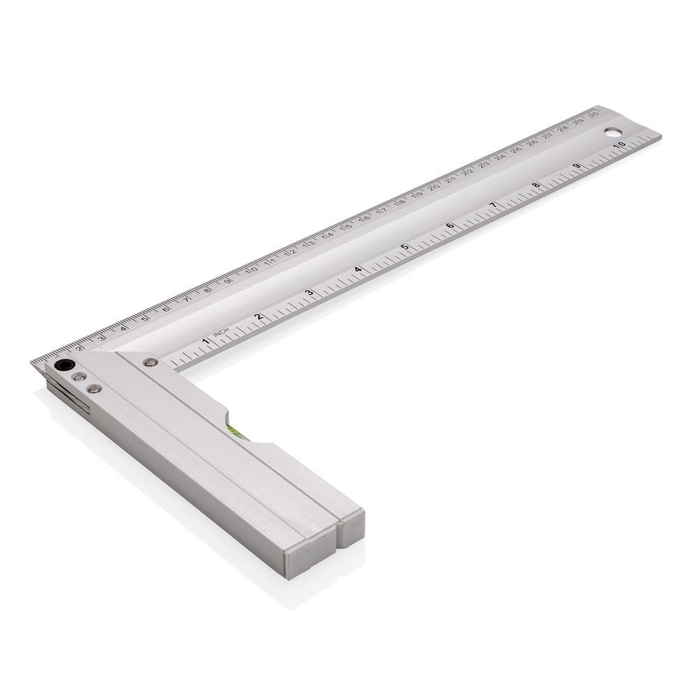 Professional aluminum square ruler with integrated level optimal to measure corners and draw squares. Double sided printing with indication in CM (30) and inches (10) Level Accuracy 0.5mm in Silber, Ansicht 2