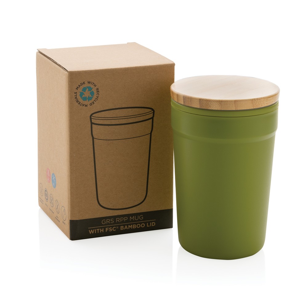 This beautiful tumbler with bamboo lid is made with GRS certified recycled PP. GRS certification ensures a completely certified supply chain of the recycled materials. The tumbler features a bamboo lid for on the go usage. Total recycled content: 52% base