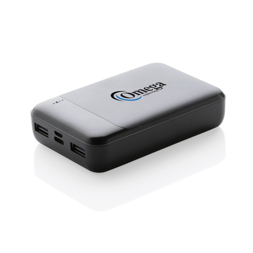 10.000 mAh Powerbank aus RCS Standard recyceltem Kunststoff in Schwarz, Ansicht 7