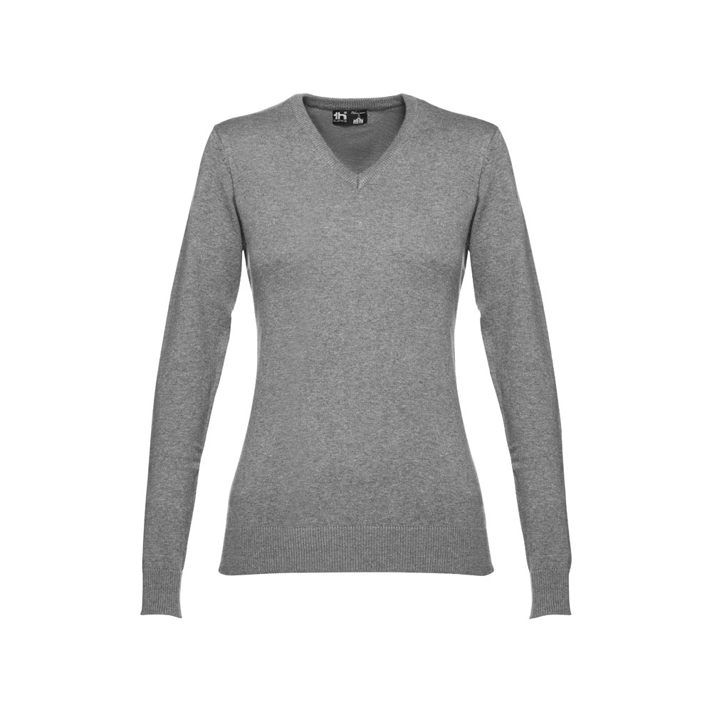 Pullover mit V-Ausschnitt für Damen aus Baumwolle und Polyamid | THC Milan Women – Grau melliert