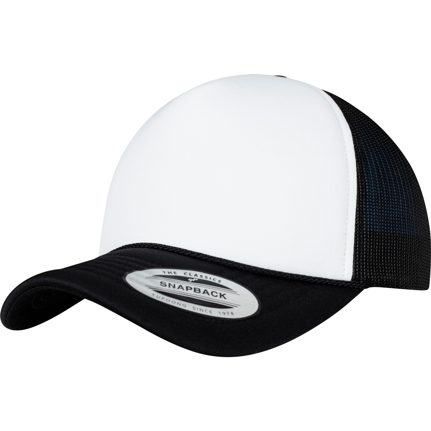 Flexfit Foam Trucker Cap Curved Visor in Schwarz/Weiß/Schwarz