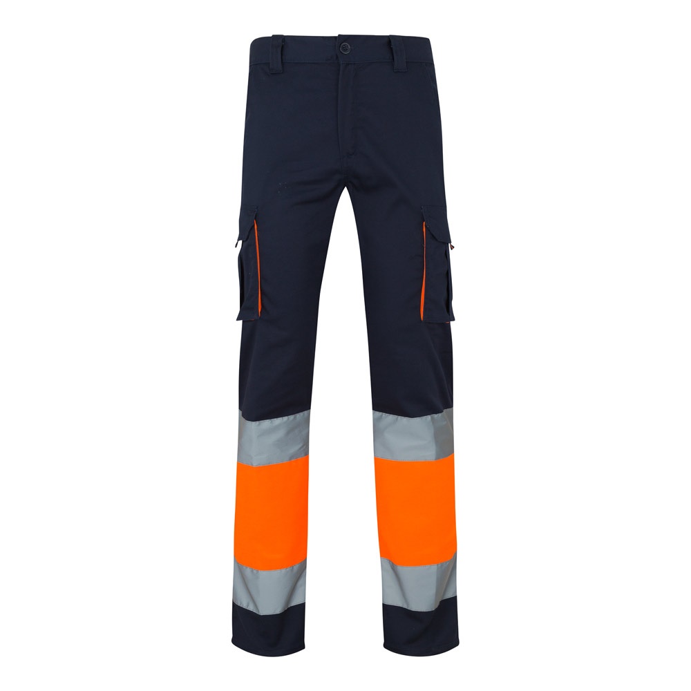 Zweifarbige Stretch-Hose mit mehreren Taschen (240 g/m²), aus Baumwolle (46 %), EME (38 %) und Polyester (16 %) | VL Zeus Large – Marineblau/Orange
