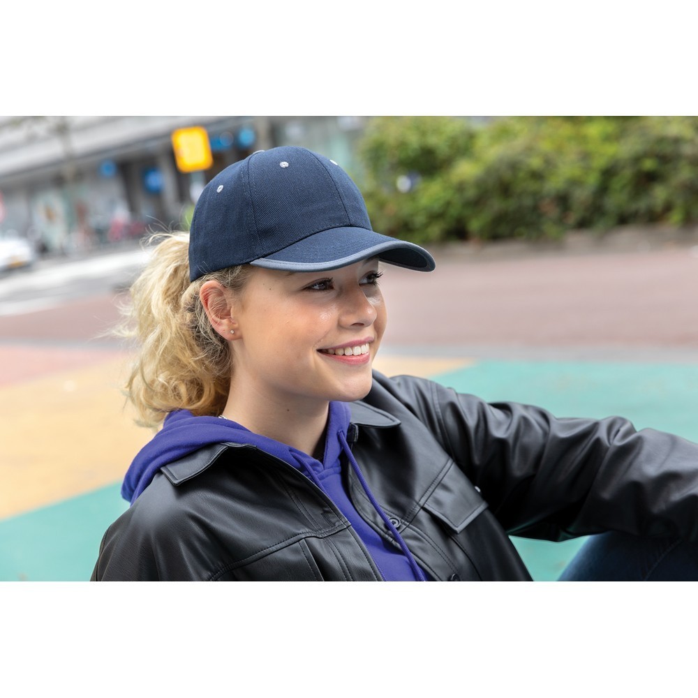 Impact AWARE™ 280gr Brushed rCotton 6 Panel Kontrast-Cap in Blau, Ansicht 15