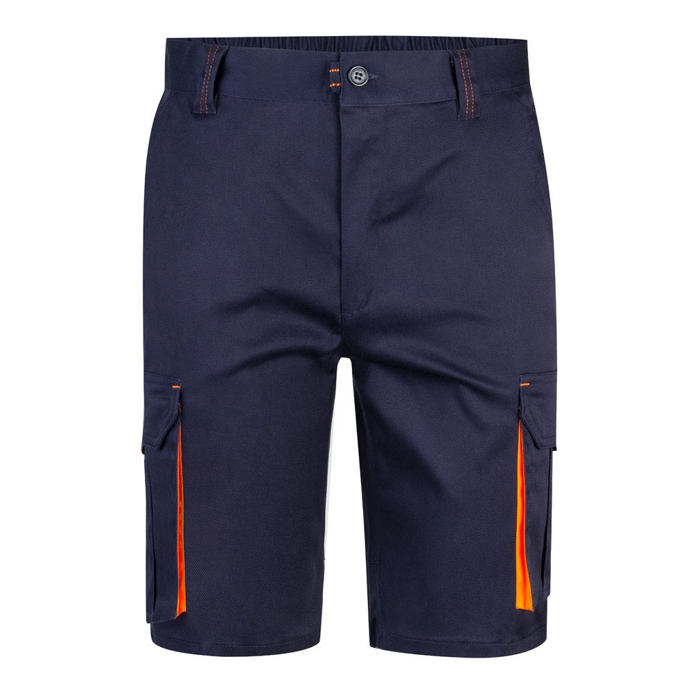 Zweifarbige Stretch-Bermudashorts mit mehreren Taschen (240 g/m²) aus Baumwolle (46 %), EME (38 %) und Polyester (16 %) | VL Hemera – Marineblau/Orange