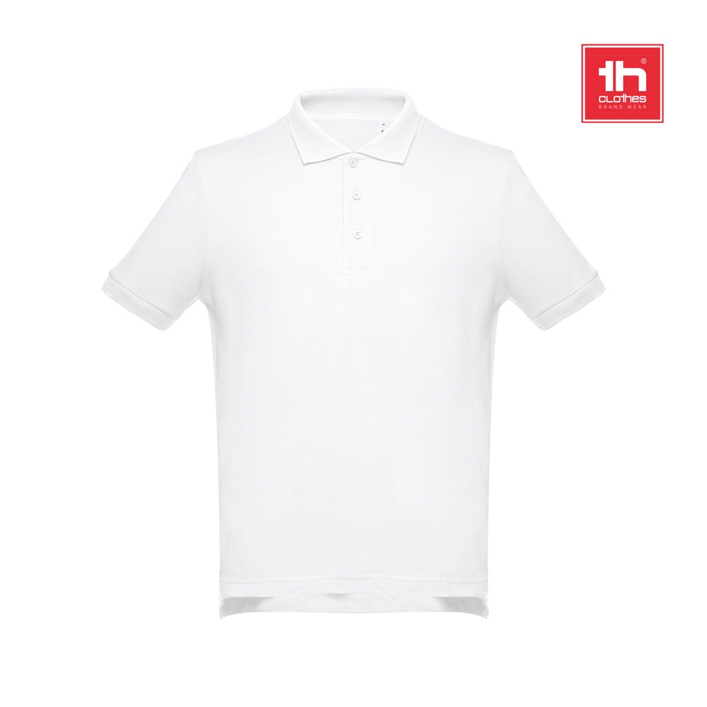 Kurzärmeliges Poloshirt aus Baumwolle für Herren. Weiße Farbe | THC Adam Wh – Weiß, Ansicht 5