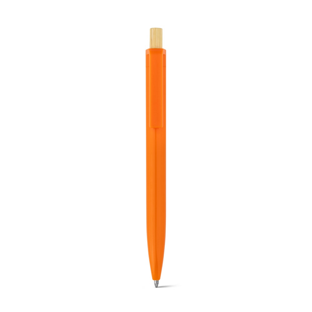 Kugelschreiber aus recyceltem ABS (100% rABS) mit Bambusdruckknopf | Zara – Orange, Ansicht 2