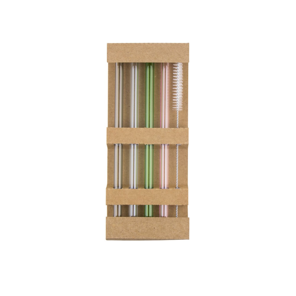 B'RIGHT Glas-Strohhalm-Set, 4-tlg. mit Reinigungstuch, wiederverwendbar | Lea in Neutral, Ansicht 4