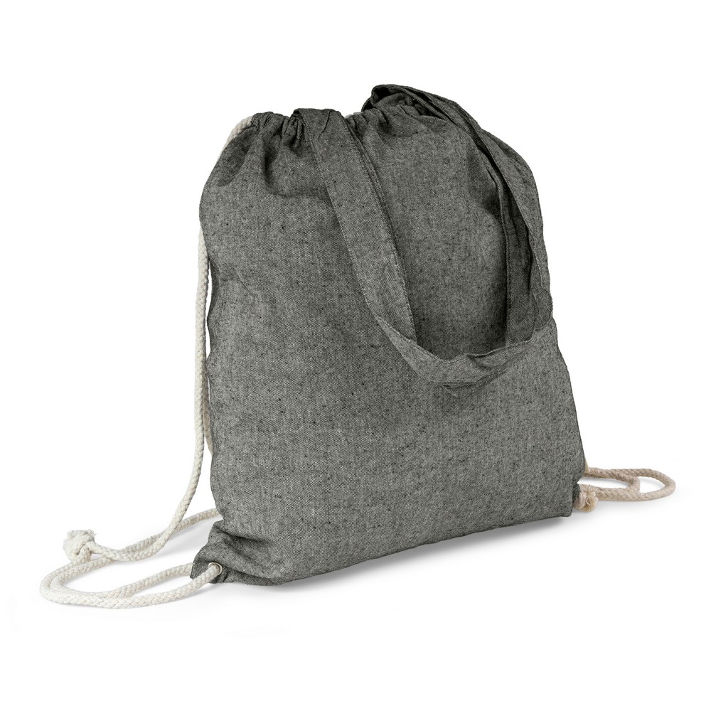 Baumwolltasche 2 in 1, Beutel mit Kordel, Einkaufstasche | Gondulfo in Schwarz