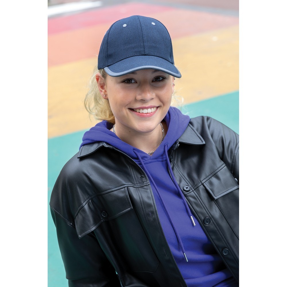 Impact AWARE™ 280gr Brushed rCotton 6 Panel Kontrast-Cap in Blau, Ansicht 16
