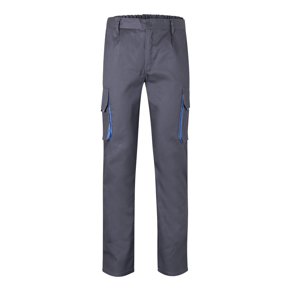 Zweifarbige Twill-Hose mit mehreren Taschen (200 g/m²), aus Baumwolle (35 %) und Polyester (65 %) | VL Hypnos – Grau/Hellblau