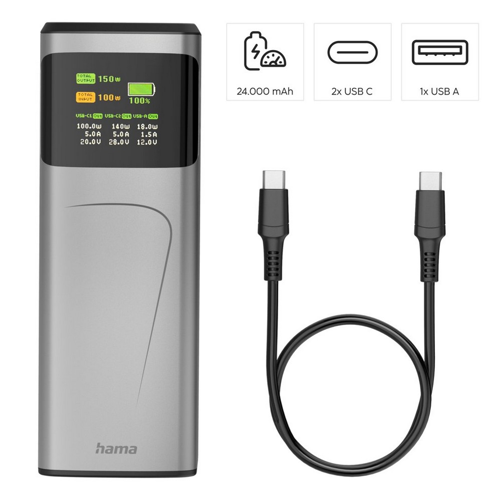 Powerbank 24000 mAh Hama High Power 150 W in Graphit, Ansicht 4