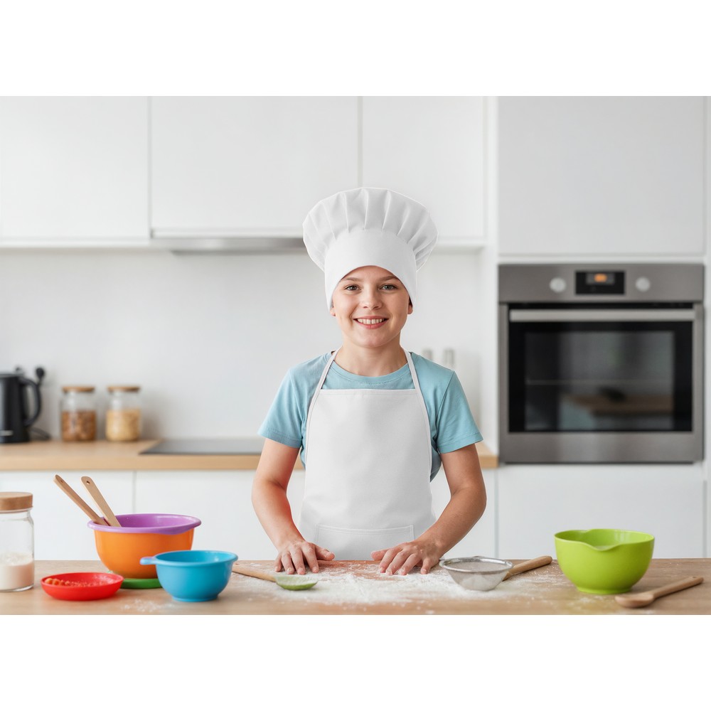 Küchen-Schürze mit Kochmütze, Kinder-Größe | Nedina in Weiß, Ansicht 2