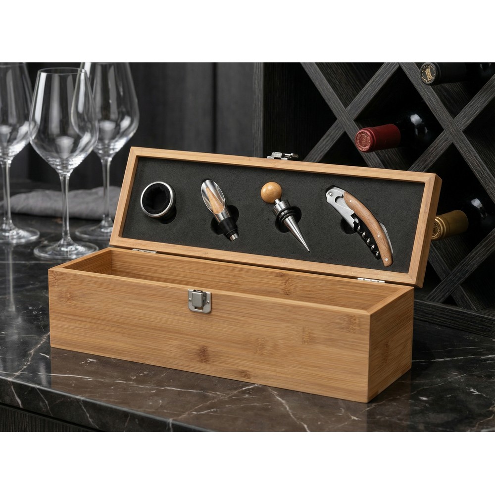 Weinset 4-tlg. in Bambusbox in Holz, Ansicht 2