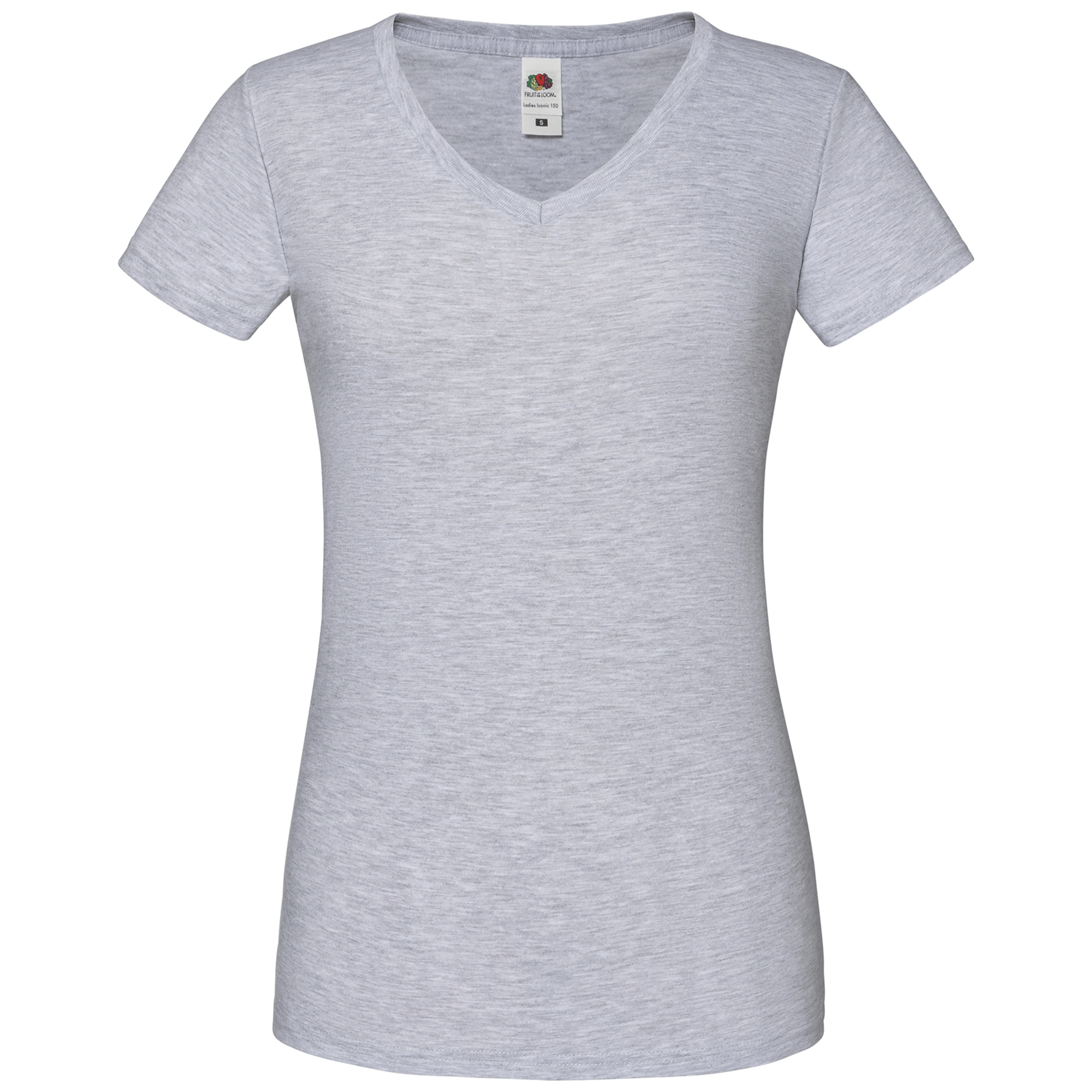 Fruit of the Loom Damen Iconic 150 V-Neck T-Shirt in Graumeliert
