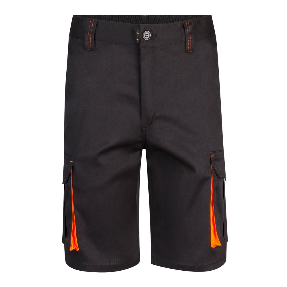 Zweifarbige Stretch-Bermudashorts mit mehreren Taschen (240 g/m²) aus Baumwolle (46 %), EME (38 %) und Polyester (16 %) | VL Hemera – Schwarz/Orange