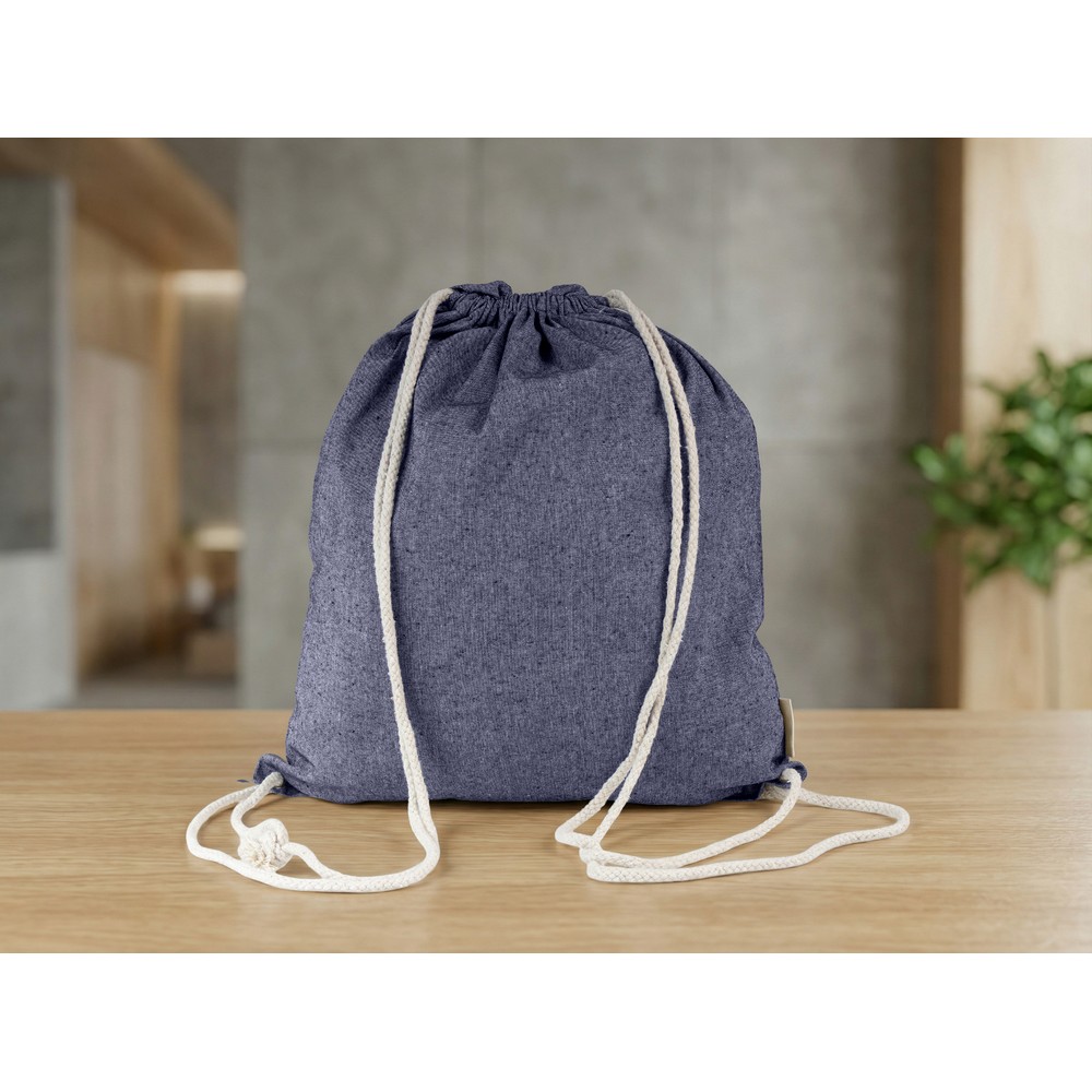 Baumwolltasche 2 in 1, Beutel mit Kordel, Einkaufstasche | Gondulfo in Blau, Ansicht 2