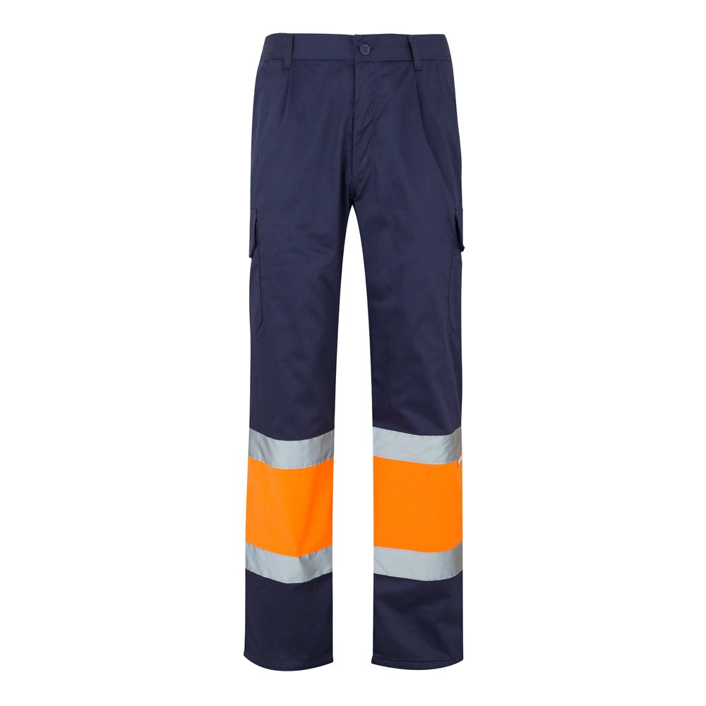 Zweifarbige Twill-Hose mit mehreren Taschen (210 g/m²), aus Baumwolle (20%) und Polyester (80%) | VL Poseidon – Marineblau/Orange