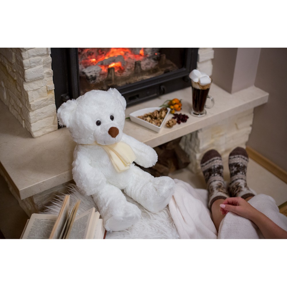 Teddybär mit Schal | Monty White in Weiß, Ansicht 3